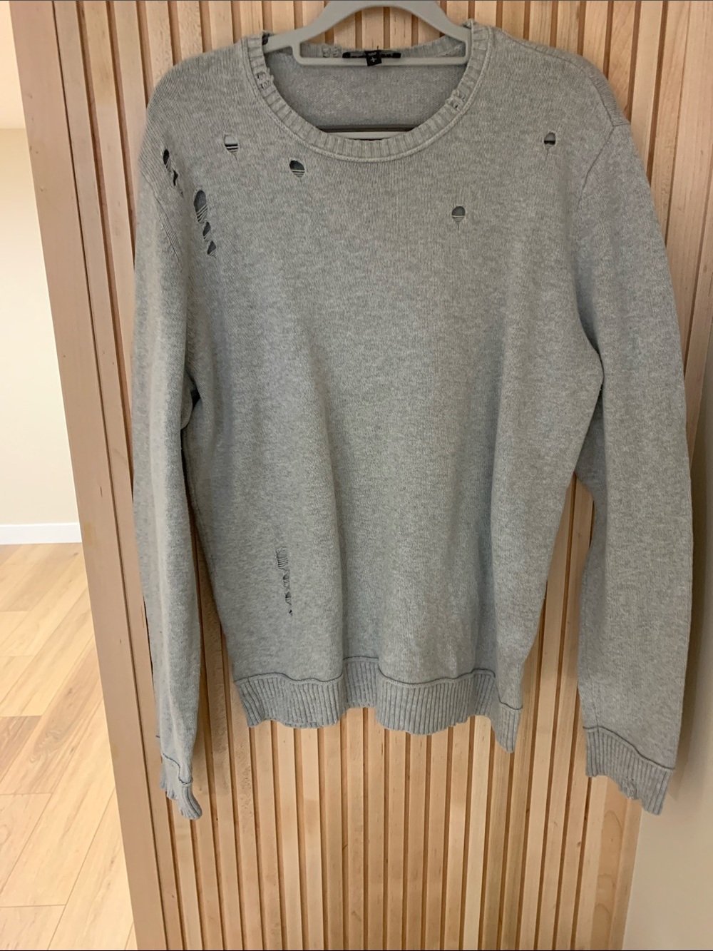 Express Distressed Crewneck Sweater - Light Gray